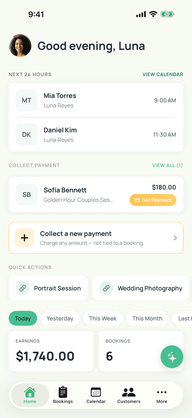kiwilaunch iPhone app dashboard with today's bookings