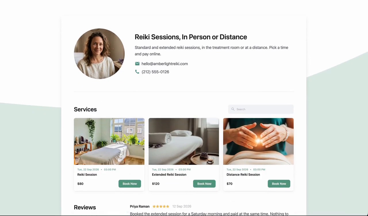 How online booking works for a reiki practitioner
