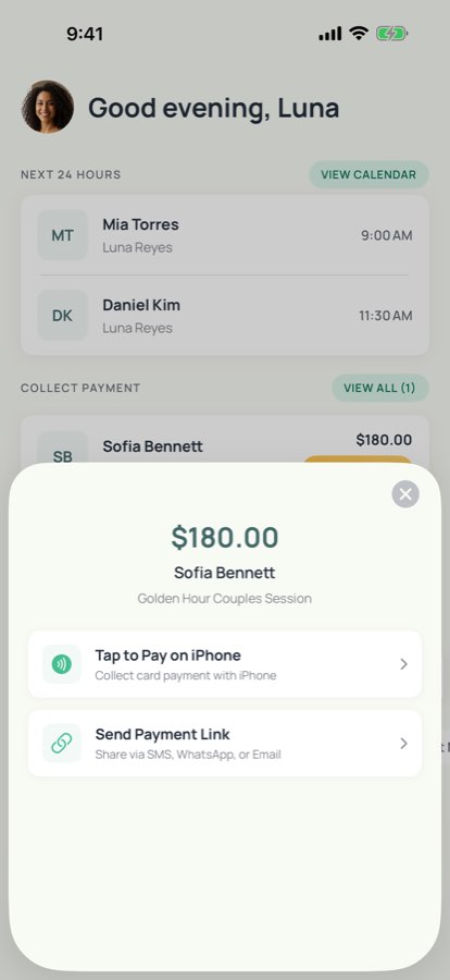 Collecting a card payment in the kiwilaunch app